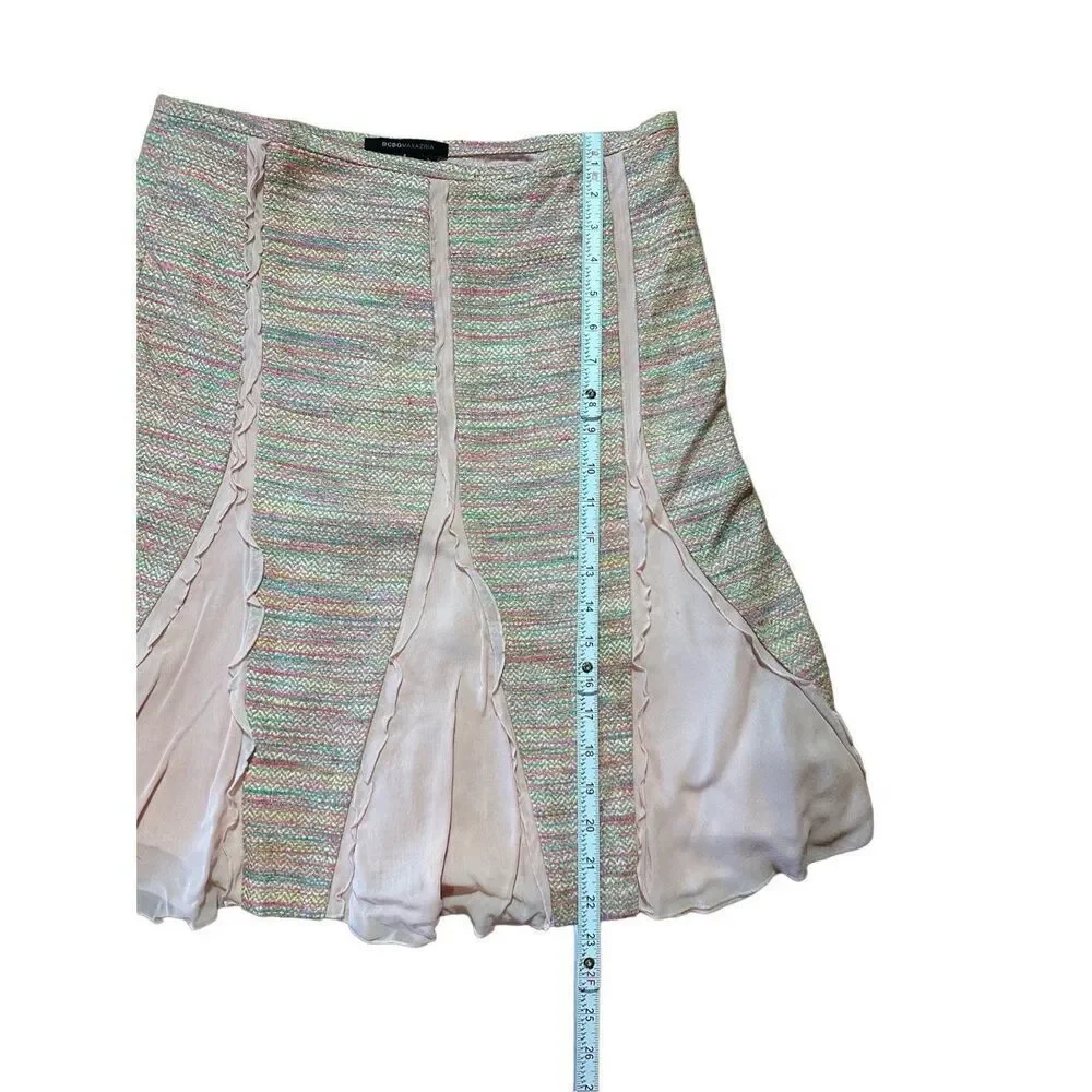 BCBGMaxazria 100% Silk Pink Multicolored A-line Pencil Skirt‎ Sz 6 NEW